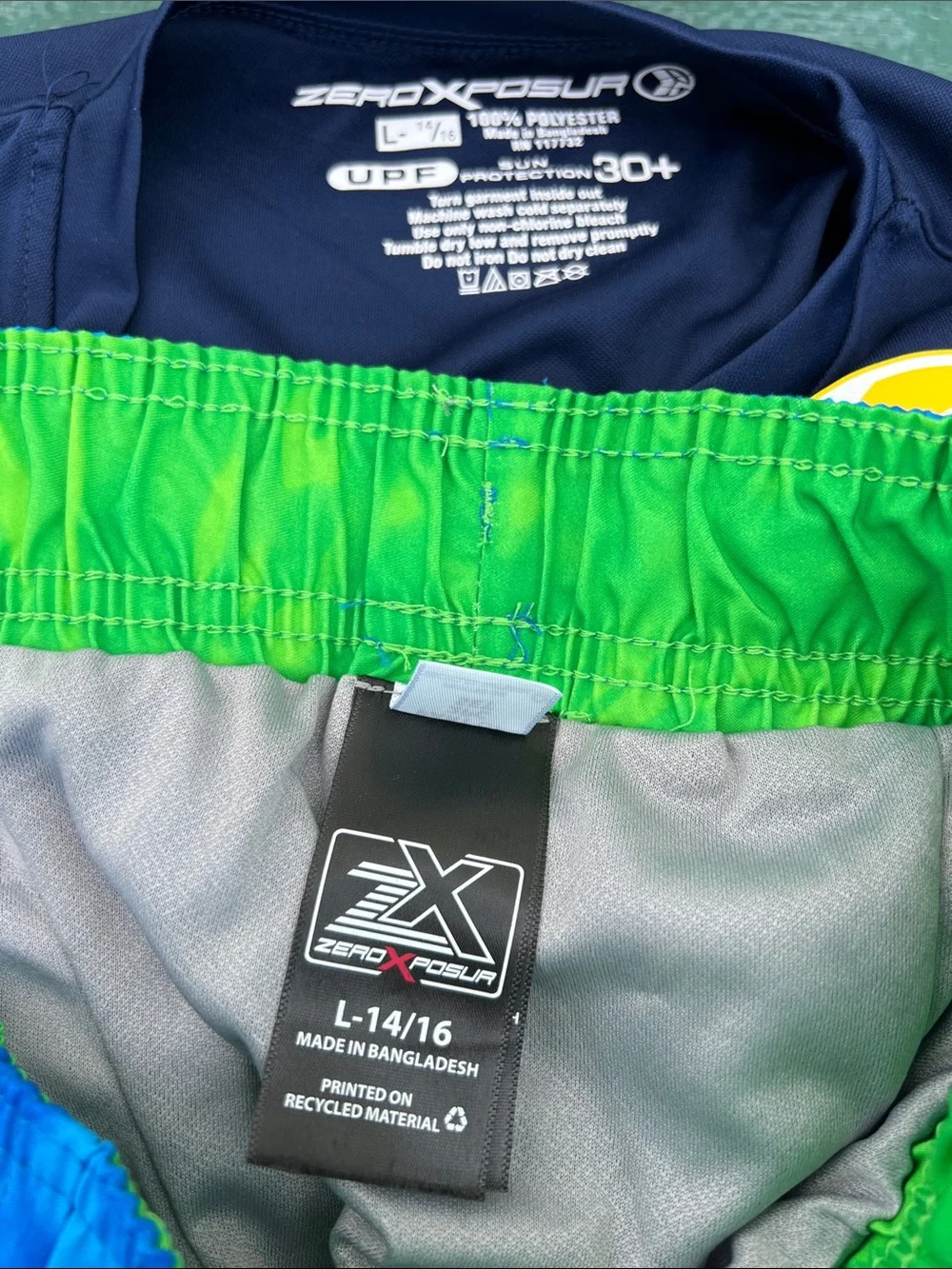 ZeroXposur Kids Navy UPF Rash Guard & Blue-Green Swim Trunks Set